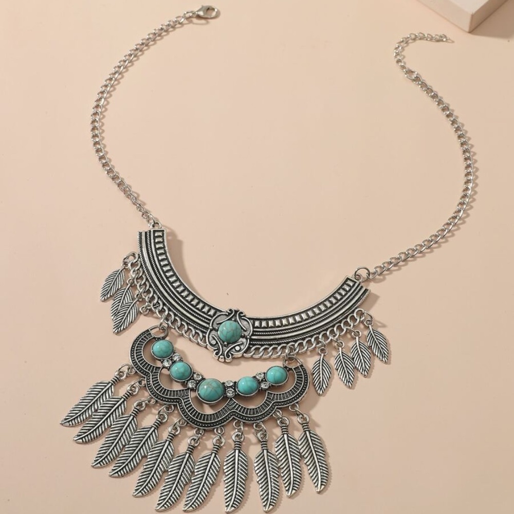 turquoise Charm Bib Necklace - Picture 2 of 3